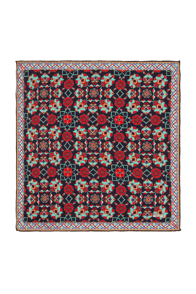 Lacivert Gold Motif Desen İpek Mendil - Bursa İpek