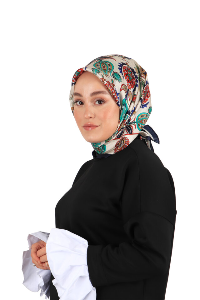 Lacivert İznik Desen İpek Eşarp 