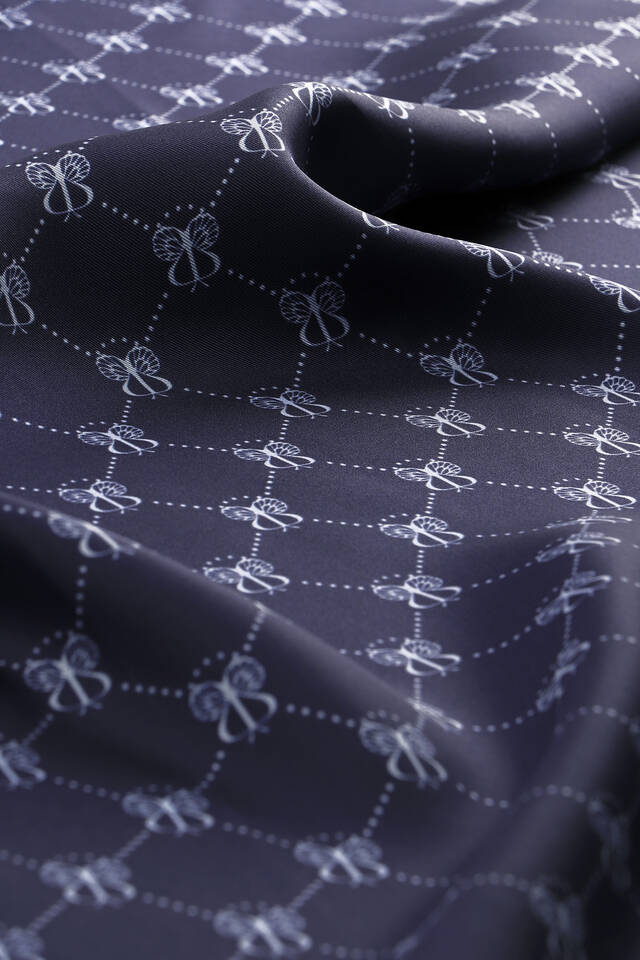 Lacivert Kelebek Monogram Twill İpek Eşarp - 3