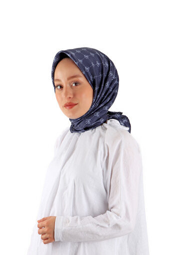 Lacivert Kelebek Monogram Twill İpek Eşarp 