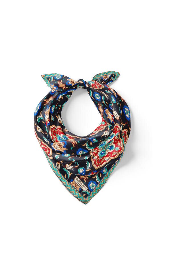 Lacivert Kırmızı Çini Lale Desen İpek Mendil - 2