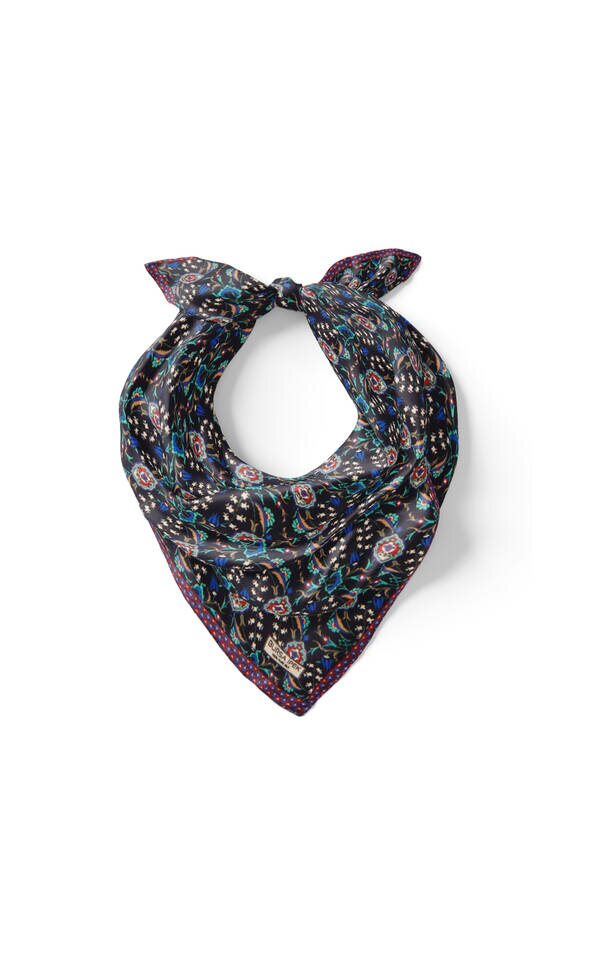 Lacivert Kırmızı Sarmaşık Lale Desen İpek Mendil - 2