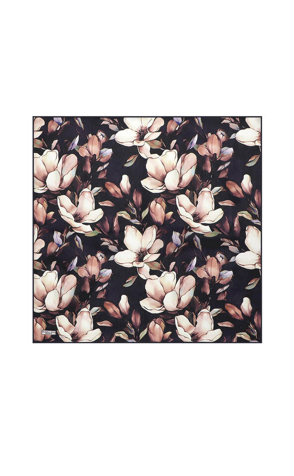 Lacivert Nergis Desen İpek Mendil - Bursa İpek