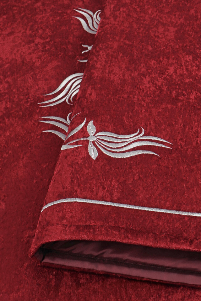 Bordo Lale Desen Nakışlı Kadife Seccade - 3