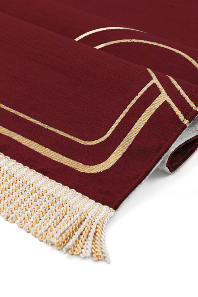 Bordo Lale Desen Özel Dokuma Eşli Seccade - 5