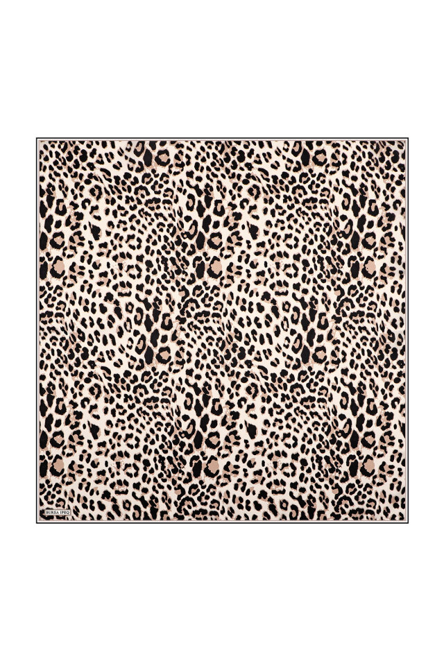 Bej Leopar Desen İpek Mendil - Bursa İpek