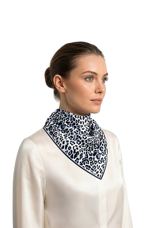 İndigo Leopar Desen İpek Mendil - 3