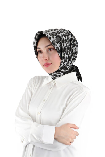 Füme Leopar Desen Twill İpek Eşarp 