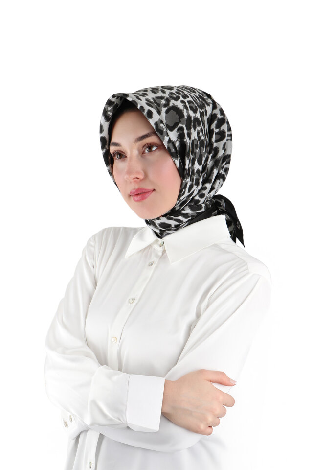 Füme Leopar Desen Twill İpek Eşarp 