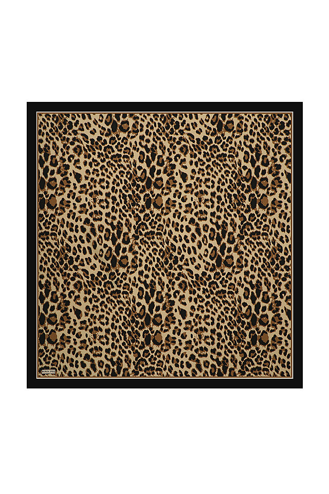 Taba Leopar Desen Twill İpek Eşarp - 1