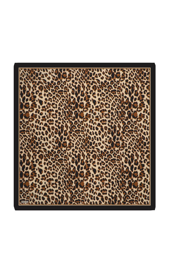 Brown Leopard Pattern Twill Silk Scarf - 2