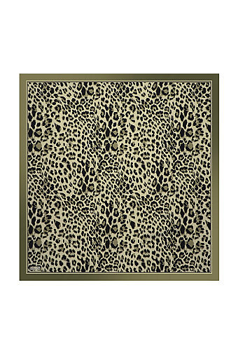 Khaki Leopard Pattern Twill Silk Scarf 