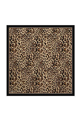 Tan Leopard Pattern Twill Silk Scarf 