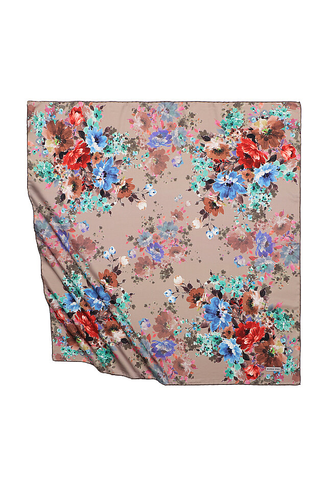 Light Brown Sardinia Pattern Silky Square Scarf 