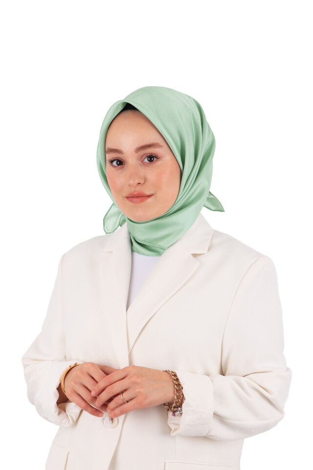 Light Mint Solid Color Twill Silk Square Scarf - 1