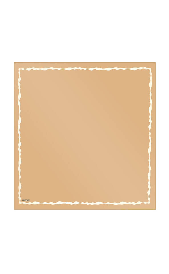 Light Tan Border Water Wave Silk Square Scarf - 2