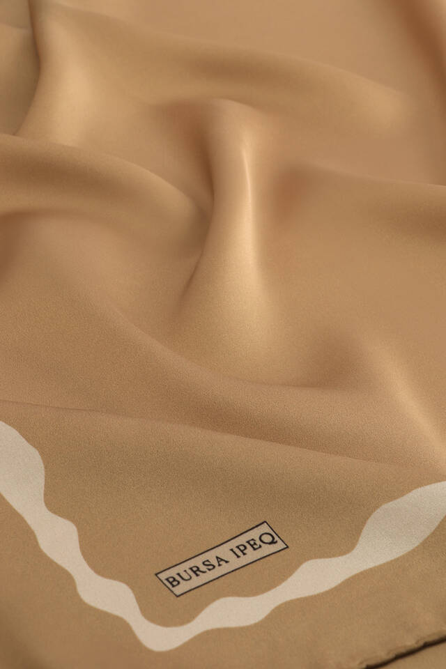 Light Tan Border Water Wave Silk Square Scarf - 3
