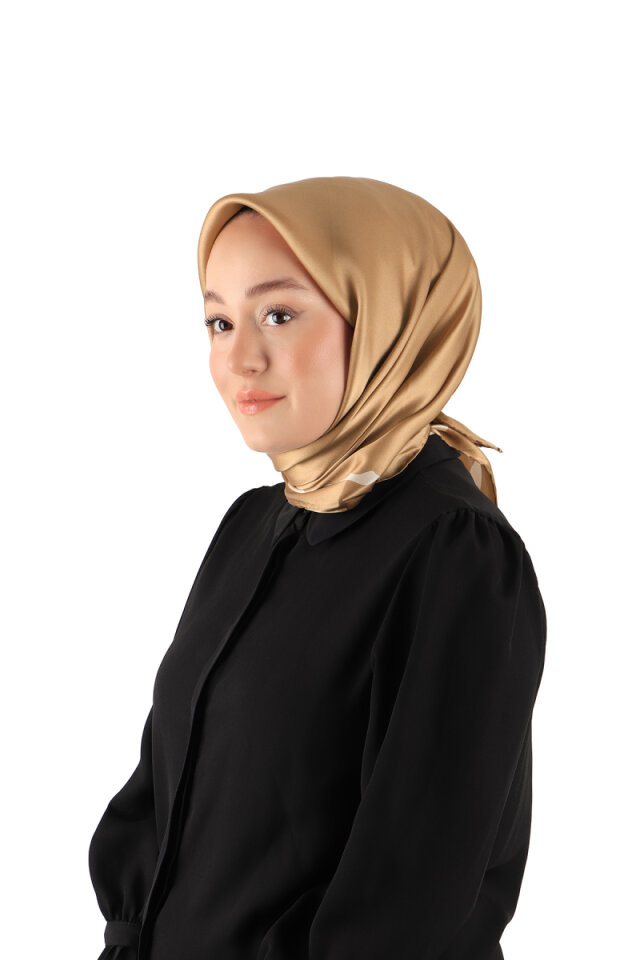 Light Tan Border Water Wave Silk Square Scarf 