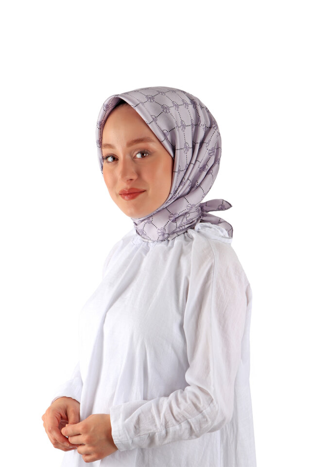 Lila Kelebek Monogram Twill İpek Eşarp 