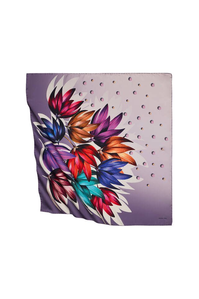 Lila Pırlanta Desen İpeksi Eşarp 