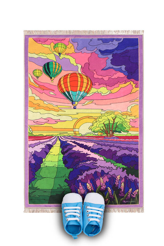 Lilac Balloons Velvet Children's Prayer Mat and Play Mat - Bursa İpek