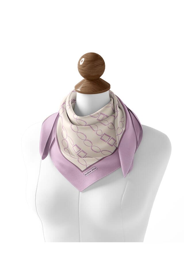 Lilac Chain Pattern Twill Silk Square Scarf - 3