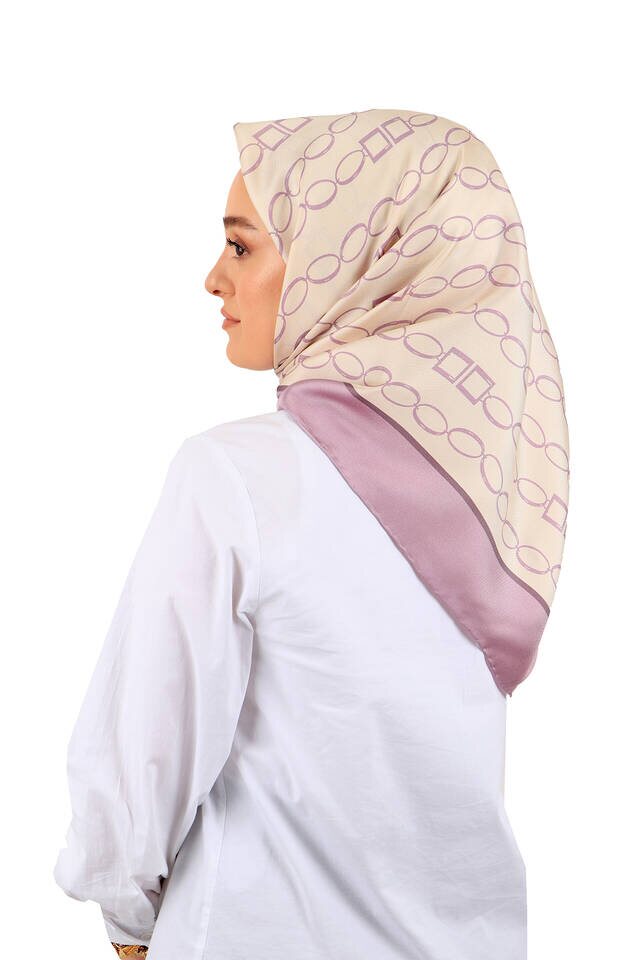 Lilac Chain Pattern Twill Silk Square Scarf - 2