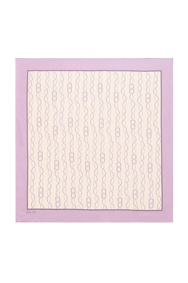 Lilac Chain Pattern Twill Silk Square Scarf - 2
