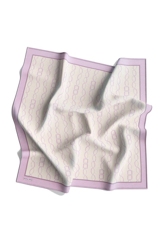 Lilac Chain Pattern Twill Silk Square Scarf - 4