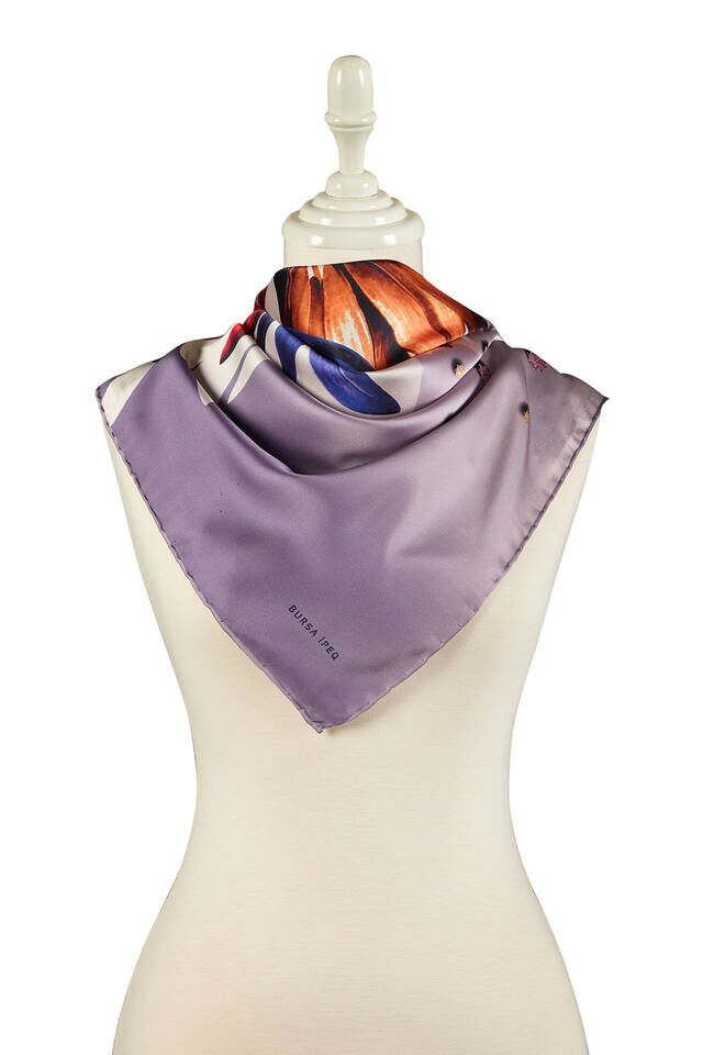 Lilac Diamond Pattern Silky Square Scarf - 2