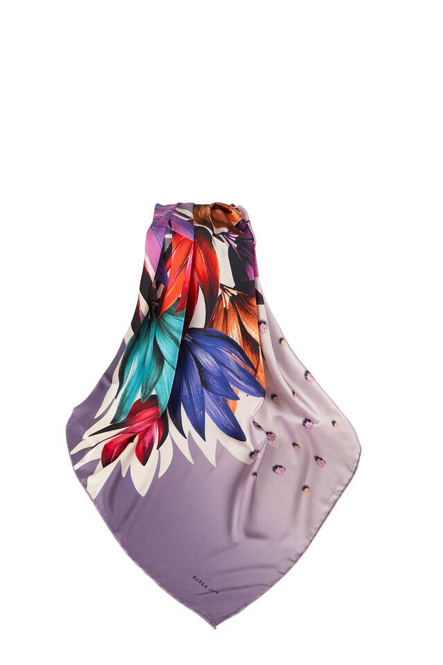 Lilac Diamond Pattern Silky Square Scarf - 3