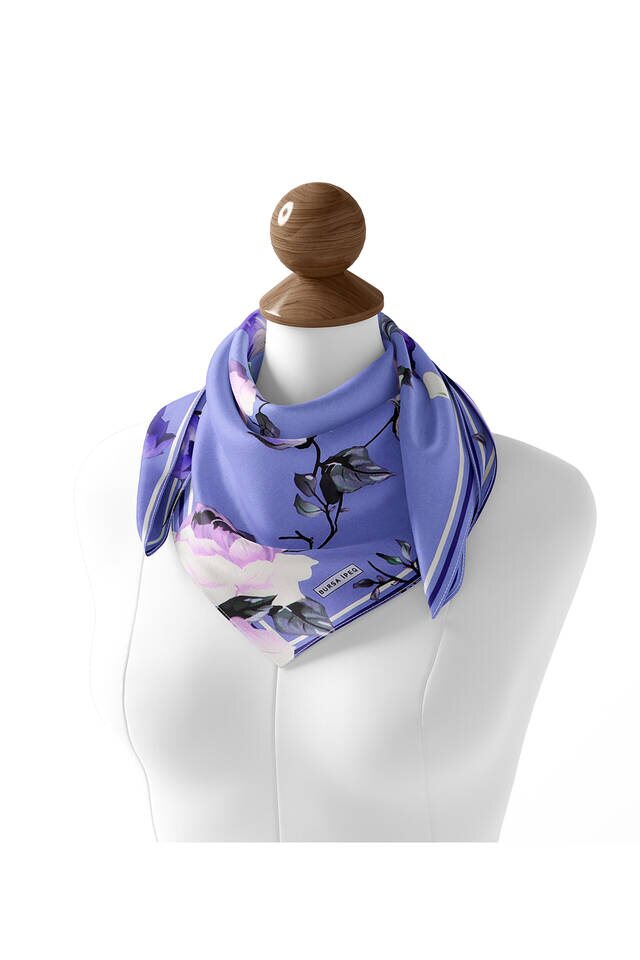 Lilac Floral Twill Silk Square Scarf - 3