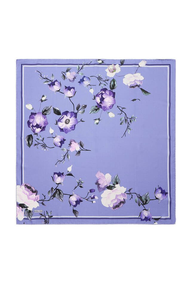 Lilac Floral Twill Silk Square Scarf - 2
