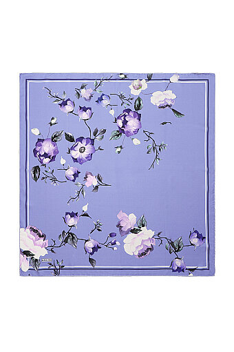 Lilac Floral Twill Silk Square Scarf 