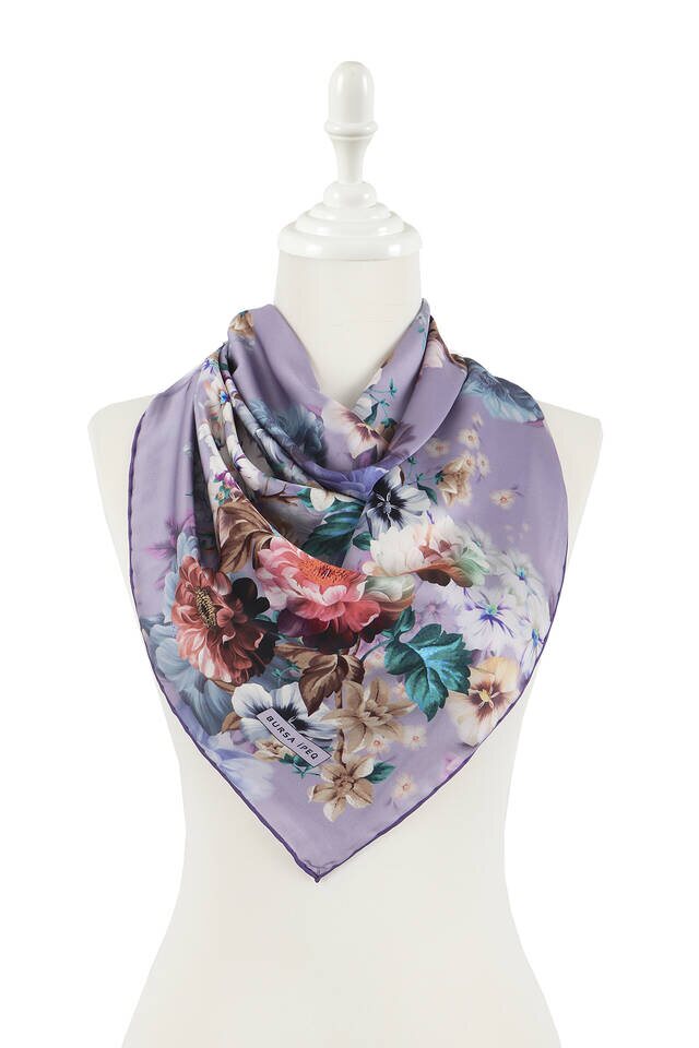 Lilac Fulya Pattern Silky Square Scarf - 2