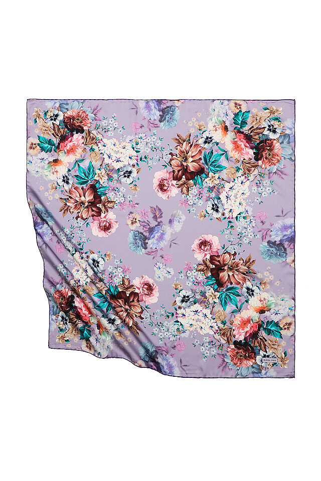 Lilac Fulya Pattern Silky Square Scarf - Bursa İpek