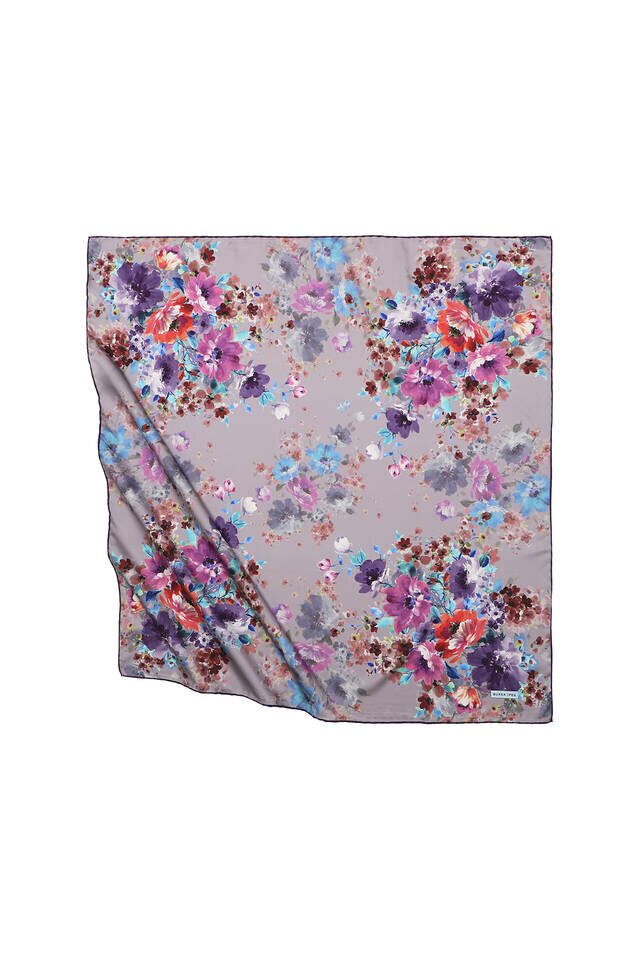 Lilac Geranium Pattern Silky Square Scarf 