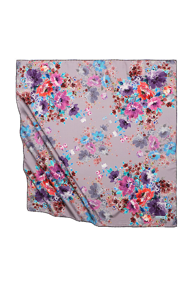 Lilac Geranium Pattern Silky Square Scarf 