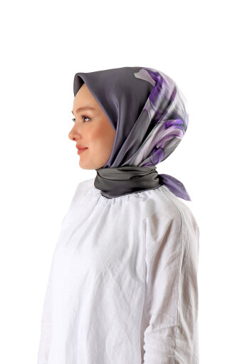 Lilac Iris Pattern Twill Silk Square Scarf 