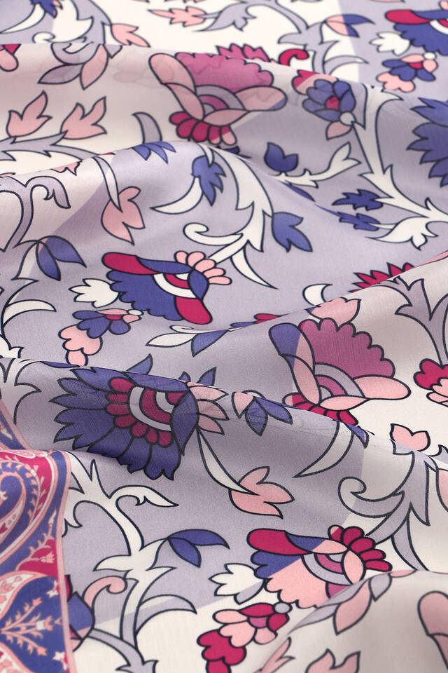 Lilac Shawl Pattern Voile Silk Square Scarf - 3