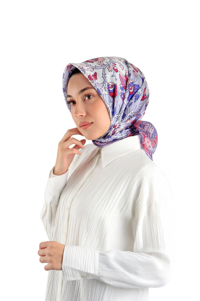 Lilac Shawl Pattern Voile Silk Square Scarf 