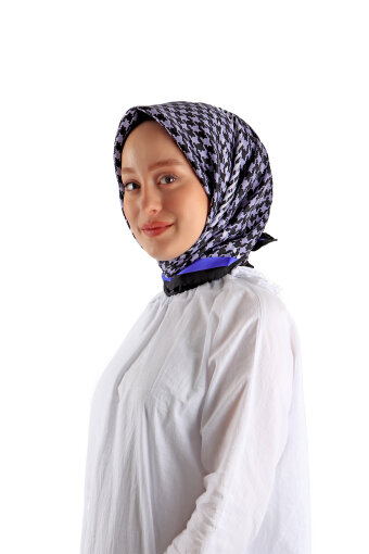 Lilac Stripe Houndstooth Pattern Twill Silk Square Scarf 