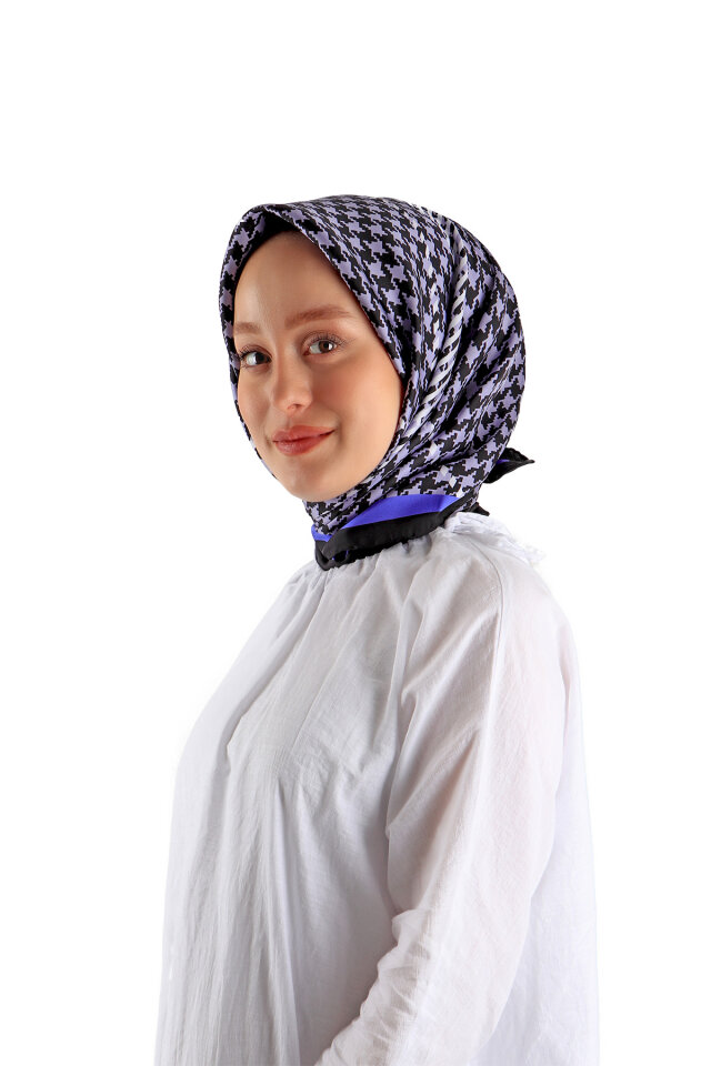 Lilac Stripe Houndstooth Pattern Twill Silk Square Scarf 