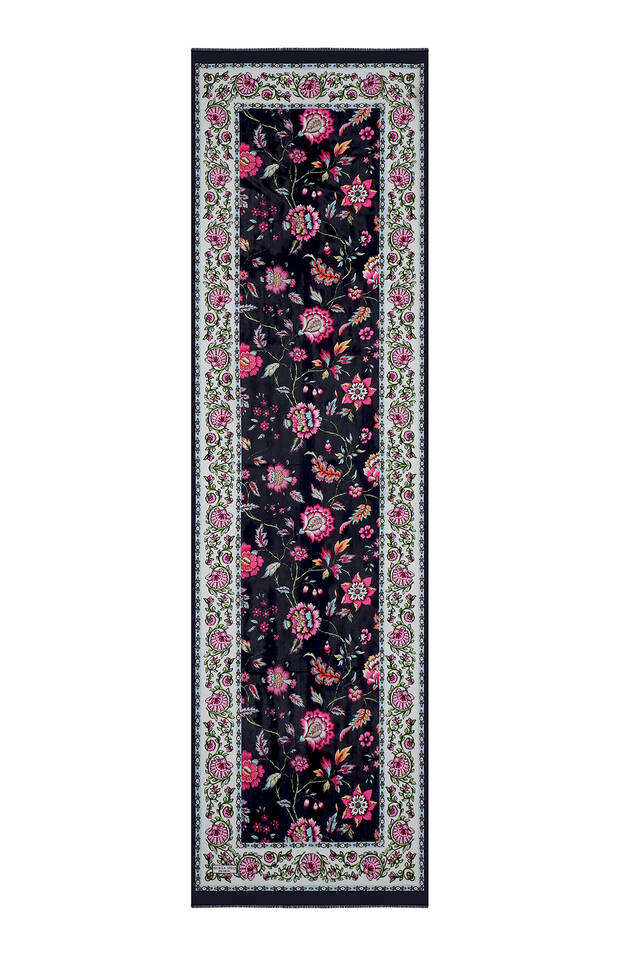 Lacivert Lilyum Desen Vual İpek Fular - 4