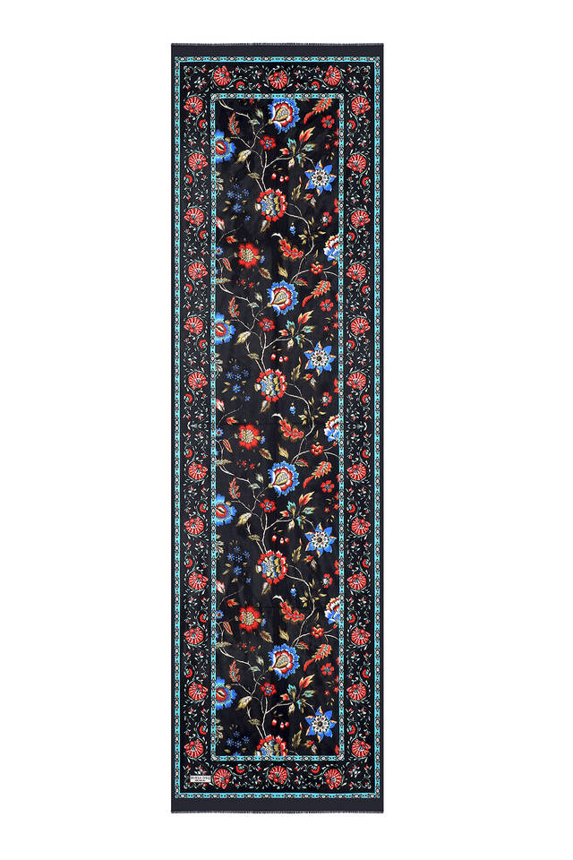 Siyah Lilyum Desen Vual İpek Fular - 4