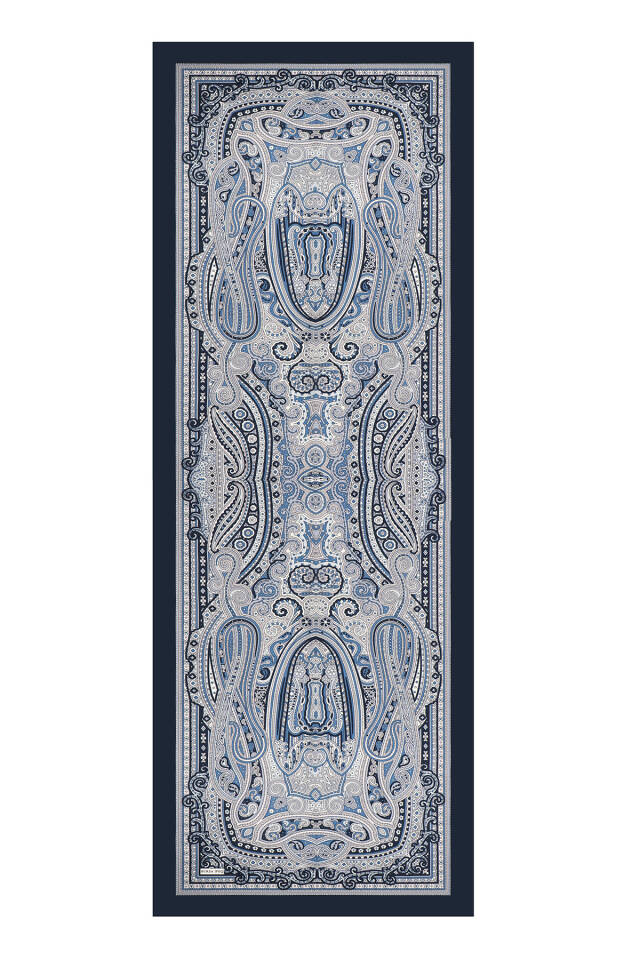 Navy Blue Marrakesh Pattern Sura Silk Shawl - 3