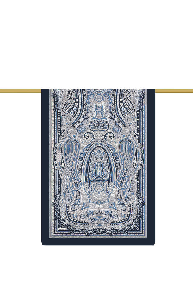 Navy Blue Marrakesh Pattern Sura Silk Shawl - 2