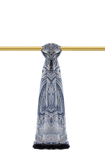 Lacivert Marakeş Desen Sura İpek Şal 