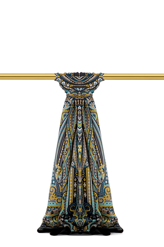 Siyah Marakeş Desen Sura İpek Şal - Bursa İpek