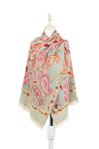 Su Yeşil Marimo Desenli Kışlık Şal 